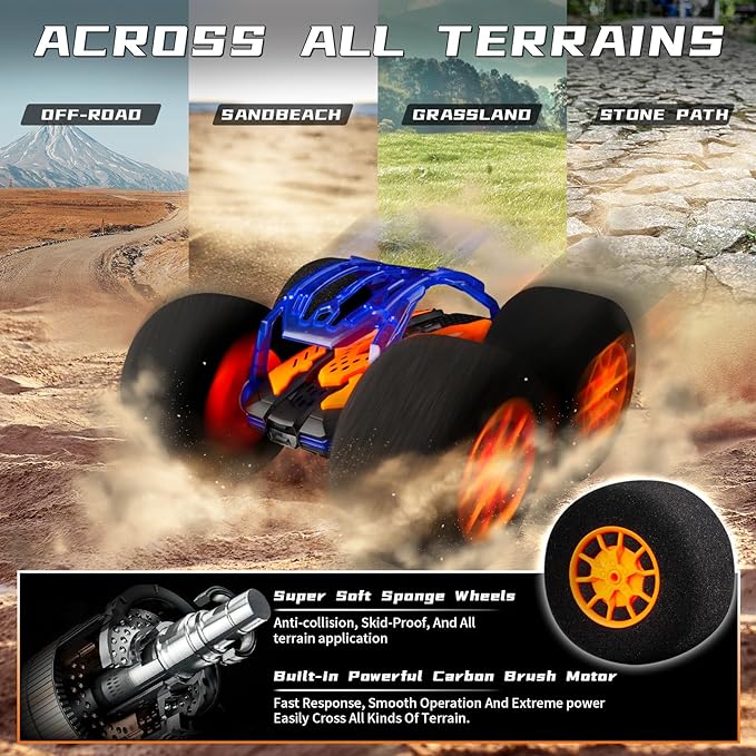 Indoor RC Car Stunt Remote Control Car Toys with Soft Wheels RC Cars for Kids Indoor Outdoor with LED headlight &amp Crazy Stunts 360° Flips Double Sided Vehicle 2.4GHz Remote Control for Boys Girls