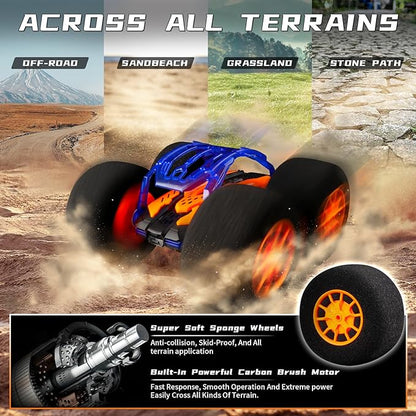 Indoor RC Car Stunt Remote Control Car Toys with Soft Wheels RC Cars for Kids Indoor Outdoor with LED headlight &amp Crazy Stunts 360° Flips Double Sided Vehicle 2.4GHz Remote Control for Boys Girls