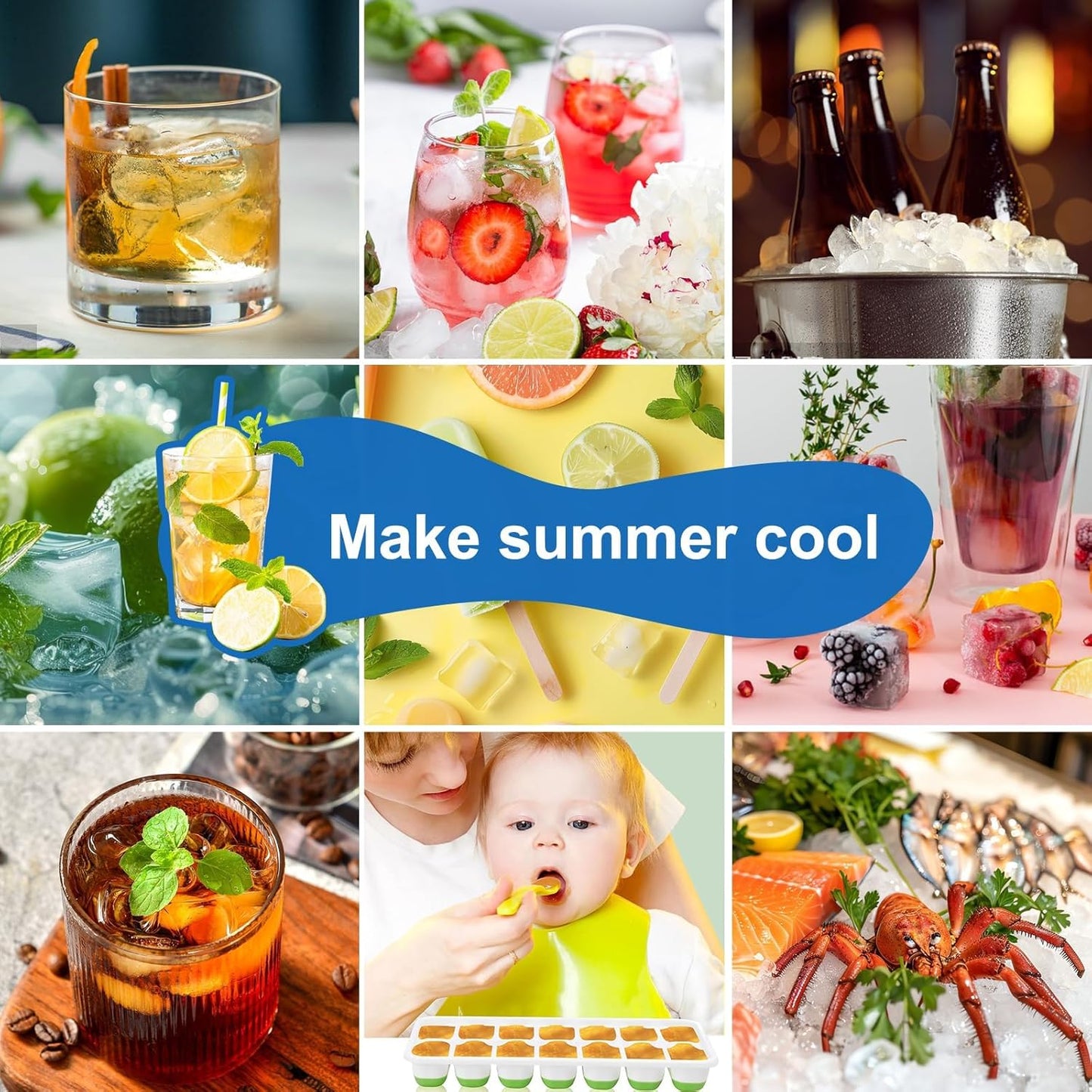 Skiennix Ice Cube Trays - 4 Pack Stackable Silicone Molds with Lids | BPA-Free & Dishwasher Safe
