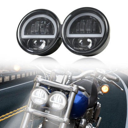 VEISUTOR Dual LED Headlight for Fat Bob，Upgraded LED Headlamp Front Light Kit with High Low Beam Turn Signal Lights and Halo Ring DRL for Harley Dyna Fat Bob 2008-2019 Accessories