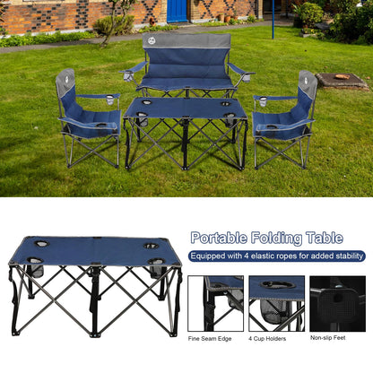 Northroad Folding Camping Chair Set of 4,Portable Collapsible Conversation Set w/1 Sofa,2 Single Chairs and 1 Table for Family Patio,Outdoor Travel,Beach(Blue)