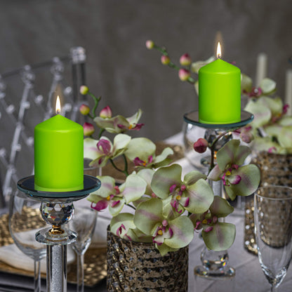 BOLSIUS 10 Lime Green Pillar Candles - 2.25 x 3.25 Inches - Premium European Quality - Individually Wrapped - 17 Burn Hours - Dripless Smokeless Unscented Dinner, Wedding, Party, & Home Decor Candles