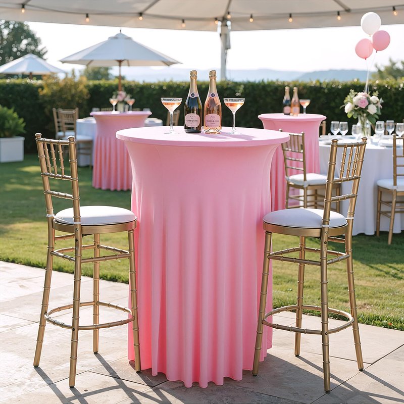 4 pk Pink Round High Top Cocktail Table Cloths 32inch×43inch, Wrinkle Free Stretchy Fitted Highboy Spandex Cocktail Tablecloth Table Covers with Pleats Skirts for Party Wedding Banquet Bar