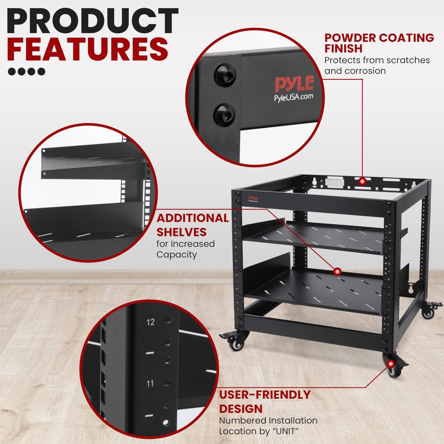 Pyle 10U Network Cabinet - Enclosed Wall Mount Server Rack w/Fan, Lockable Door, Heavy-Duty Wheels, Steel Construction, Vented Shelves, Easy Access, 19" Equipment Compatible, 20 x 20 x 17 in (Black)