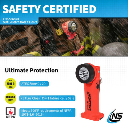 Nightstick XPP-5566RX Intrant Intrinsically Safe Dual Angle Light - 3 in 1 Flashlight, Floodlight, Dual-Light - 8 Brightness Modes - Red