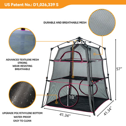 Pop Up Catio Cat Enclosure for Indoor and Outdoor with Waterproof Bottom,3 Tier Spacious Cat Tower Tent,Portable Outdoor Cat Tent for Patio,Balcony, Deck & Camping Weatherproof & Sunproof-Rose