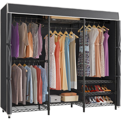 VIPEK V5C Heavy Duty Covered Clothes Rack Portable Closet Rack, Black Metal Clothing Rack with Black Upgarded Polyester Cover, Adjustable Custom Freestanding Closet Wardrobe, Max Load 800LBS