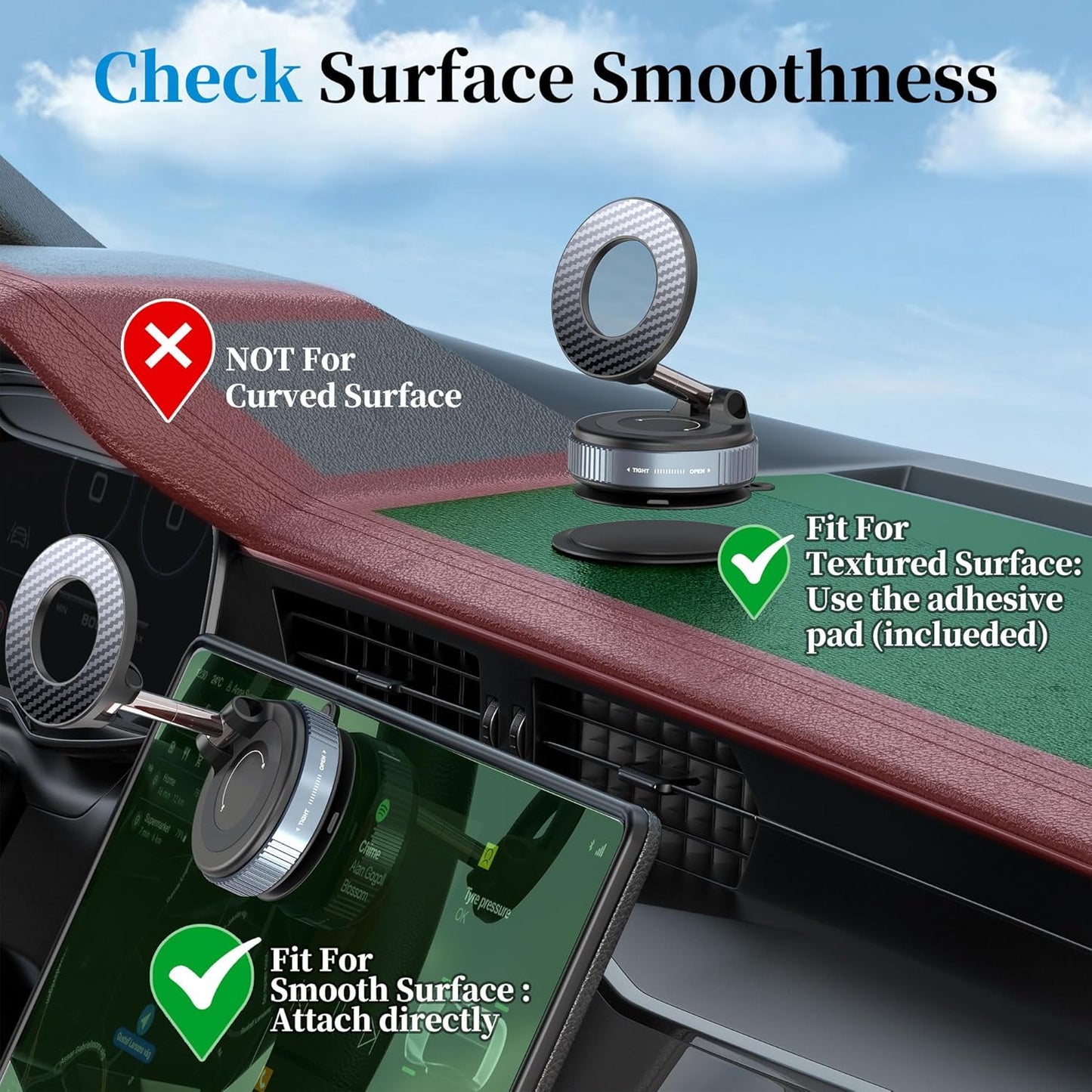 PlusAcc Vacuum Magnetic Phone Holder for Car - Suction Cup Phone Mount for MagSafe, 360° Rotatable Portable Strong Magnet Stand for iPhone 17/16/15/14/13 in Gym, Mirror, Smooth Surface, All Vehicles