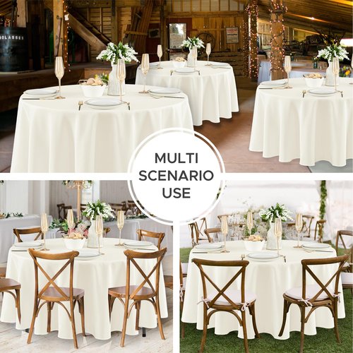 Fitable 8 Pack Round Tablecloths: Stain Resistant Wrinkle Free Circle Table Clothes, Washable Reusable Polyester Table Covers for Wedding Party Birthday Banquet Reception(Ivory, 120 Inch)