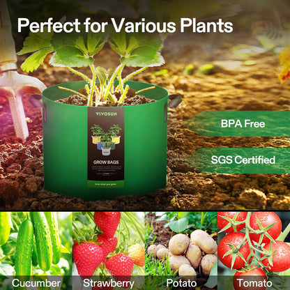 VIVOSUN 5-Pack 5-Gallon Colored Grow Bags, 350G Thick nonwoven Fabric Pots with Handles for Flowers, Fruits and Vegetables