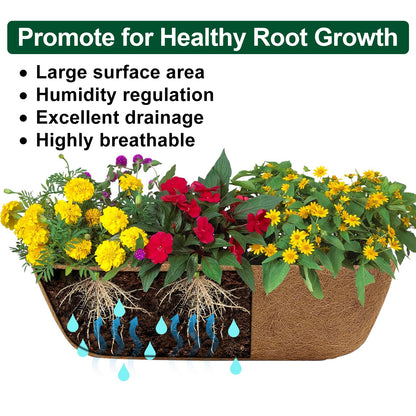 DUNCHATY 24 Inch Railing Planter 2 Pack - Adjustable Metal Window Box Planter with Coco Liner for Deck Balcony Porch Fence - Outdoor Hanging Flower Basket for Herbs & Flowers