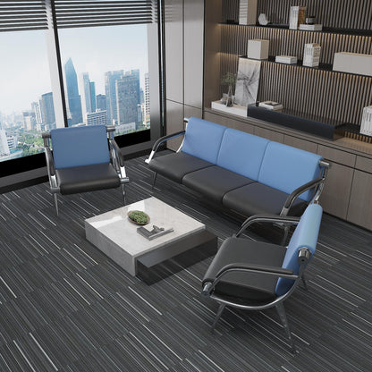 wonline 3 Seat Waiting Room Chair with Armrest PU Leather Office Furniture, Office Guest Seating Lobby Conference Reception Chairs for Airport Clinic Hospital Bank Salon Barber(Blue&Black)