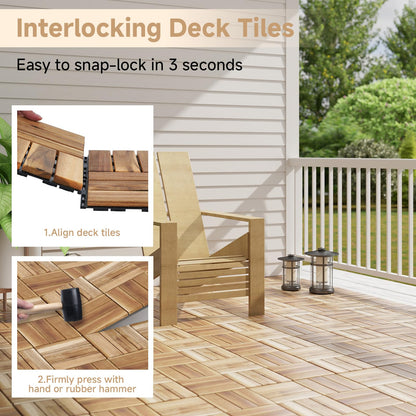 Rovibek Acacia Wood Interlocking Deck Tiles, 30PCS 12"x12" Outdoor Waterproof Decking Tiles, All Weather Use for Balcony Patio Backyard Poolside, Indoor & Outdoor, Checker Yellow