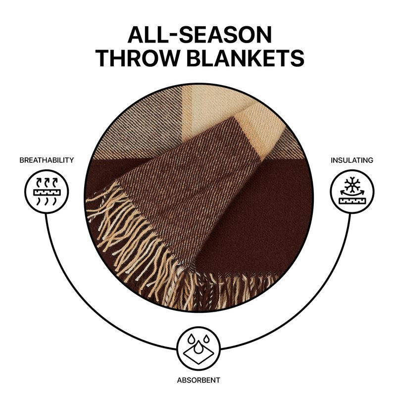 Cozy Blankets - New Zealand Virgin Wool Throw Blanket, Indoor and Outdoor Blankets and Throws, Comfortable Soft Blanket with Fringes and Tartan Pattern, 67 x 79 in, Queen Size, Brown