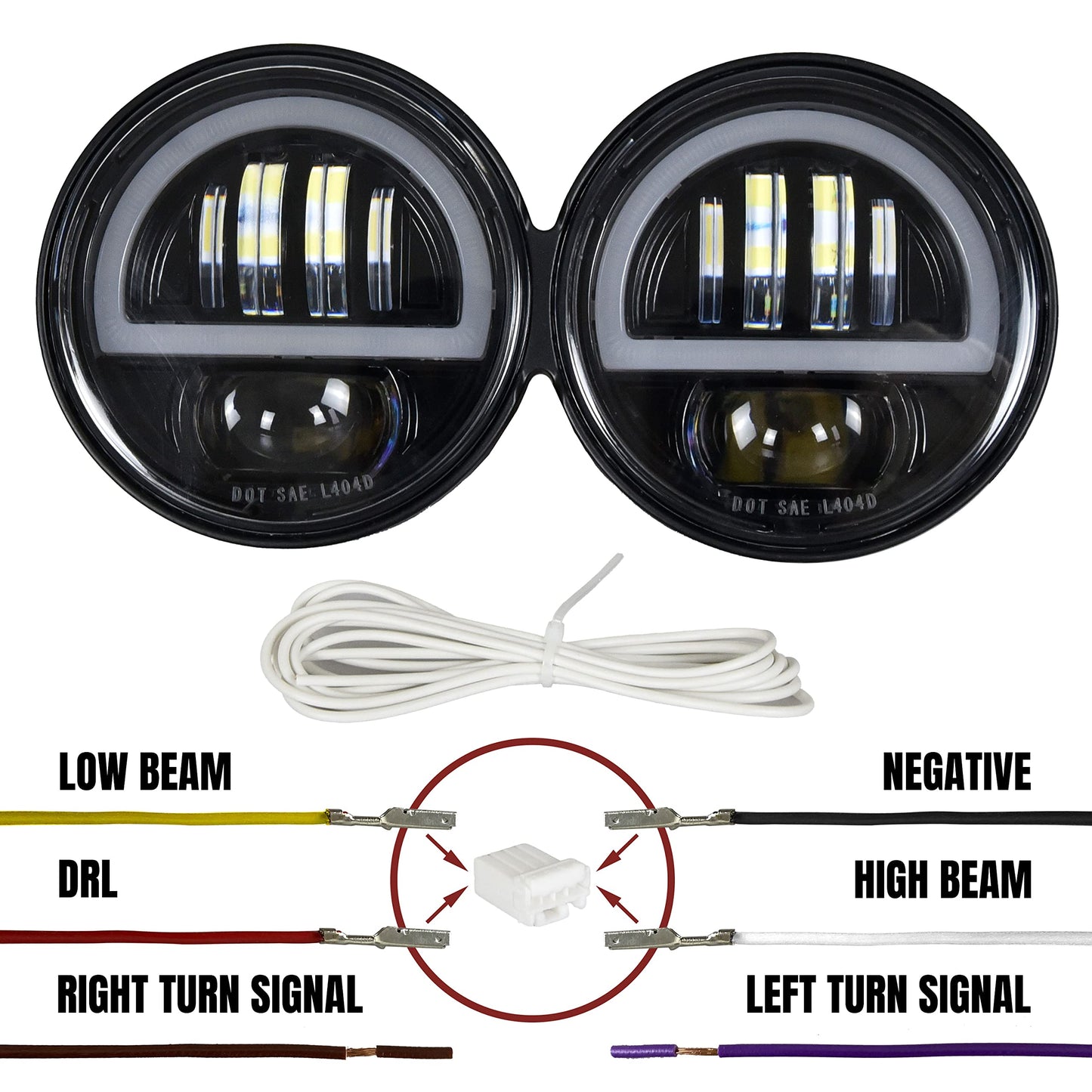VEISUTOR Dual LED Headlight for Fat Bob，Upgraded LED Headlamp Front Light Kit with High Low Beam Turn Signal Lights and Halo Ring DRL for Harley Dyna Fat Bob 2008-2019 Accessories
