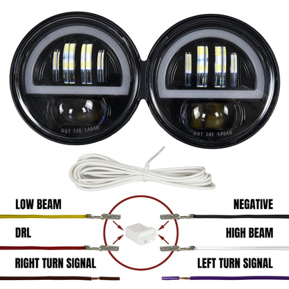 VEISUTOR Dual LED Headlight for Fat Bob，Upgraded LED Headlamp Front Light Kit with High Low Beam Turn Signal Lights and Halo Ring DRL for Harley Dyna Fat Bob 2008-2019 Accessories