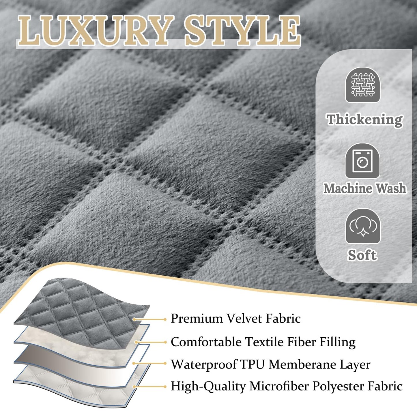 HDCAXKJ 100% Waterproof Recliner Sectional Couch Covers XX-Large L Shaped Corner Reclining Sofa Cover Washable Thick Non Slip Sectional Slipcover with Pockets (XXL 5 Seat Recliner Couch, Grey)
