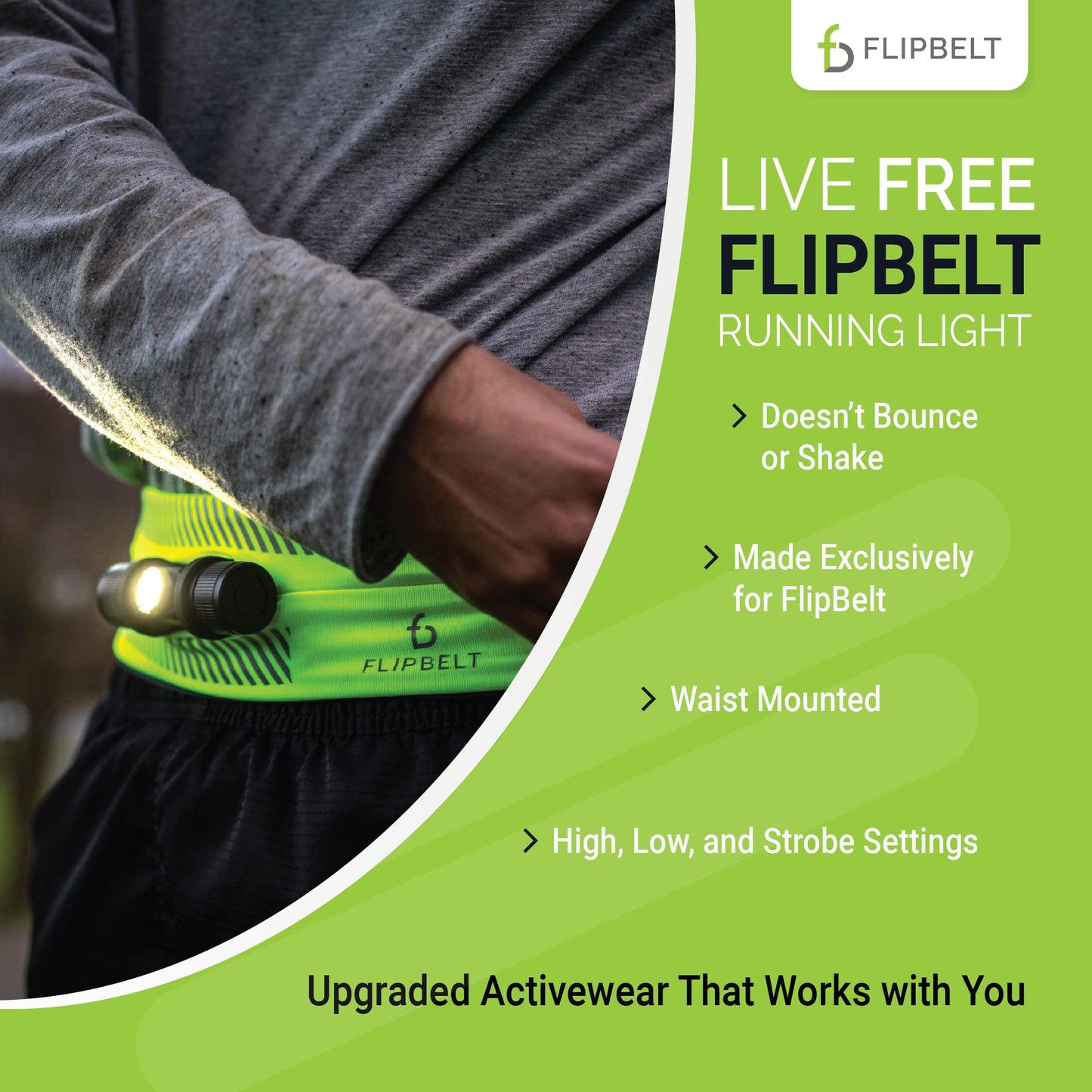 FlipBelt Night Running Light Waist Lamp | USA Company | USB Rechargeable, 500 Lumens, Waterproof, Adjustable Brightness | White LED Lights for Runners