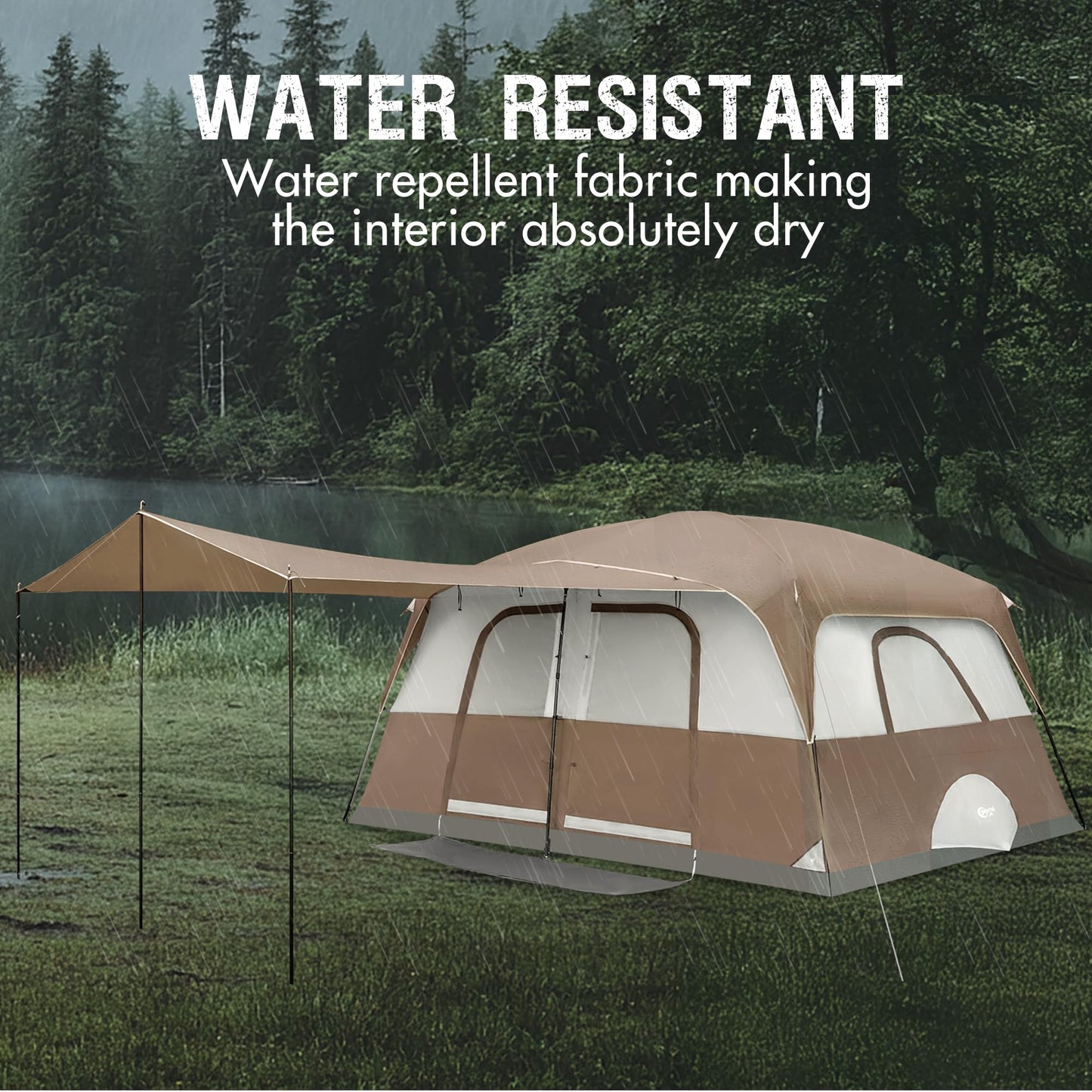 Portal 8 Person Tents for Camping, Easy Setup Cabin Tent with Large Porch, 2 Room, Waterproof Family Camping Tent for Outdoor Camping, Patio