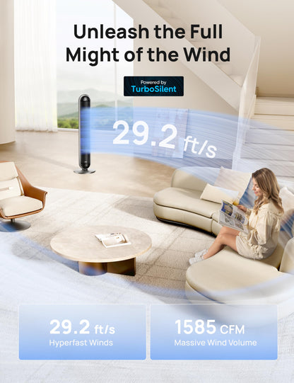 DREO Tower Fan and Heater Combo, 29.2ft/s Standing Fans for Bedroom, 17 Levels, 6 Modes, 120° Oscillation, 42 Inch, 12H Timer, 25dB Quiet, with Remote, for Office, Large Room, Silver