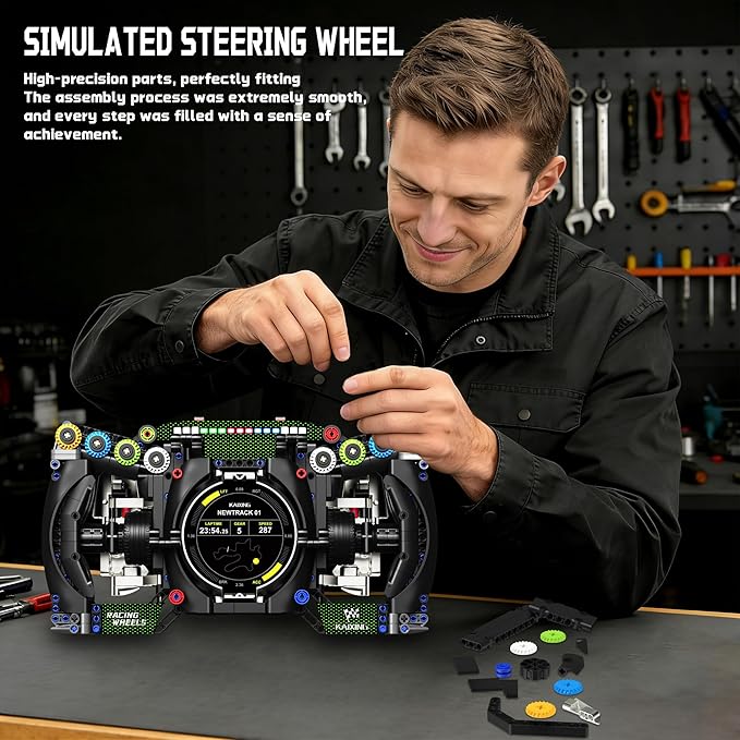 Racing Cars Steering Wheel Building Set Formula Simulator Driving Kit Compatibled with Lego Collection Model with Moving Parts &amp Phone Holder for Adults 14+ - 904PCS