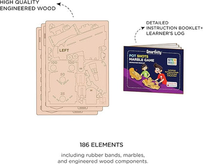 Smartivity Hot Shot Marble 3D Wooden Model Engineering STEM Learning Toy for Kids Ages 6 and Up includes Rubber Bands Marbles Engineered Wood Components Instruction Manual Learner's Log