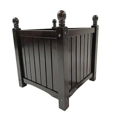 espidoo Square Wooden Planter Box: Solid Wood Outdoor Flower & Herb Pot - Decorative Garden Planter with Slatted Sides for Porch Patio & Deck - Easy Assembly Black Planter Box
