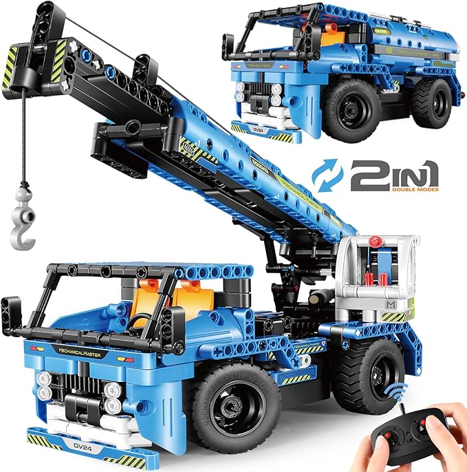 STEM RC Truck Building Toys 2-in-1 Technic Vehicle Building Kits for Boys Age 8-12 Construction Erector Set Crane Truck Build Model for Boys Girls Age 6 7 8 9 10 11 12 13 14+