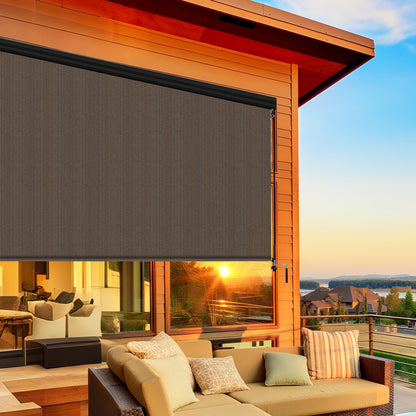Shade&Beyond Outdoor Premium Roller Shades 4' W x 8' H with Valance, Exterior Roll Up Blinds Shade Cloth for Patio Porch Pergola, Mocha