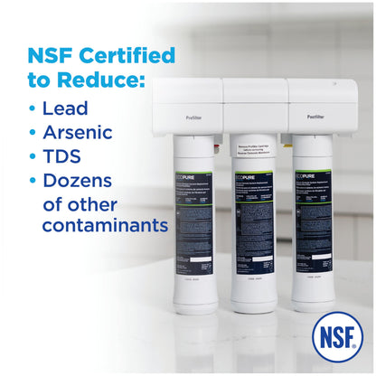 EcoPure ECOP30 Premium Reverse Osmosis System – Under Sink Drinking Water Filter System – NSF-Certified – Reduces Lead, Chlorine, and TDS –Bottled-Quality Water – Easy Filter Changes