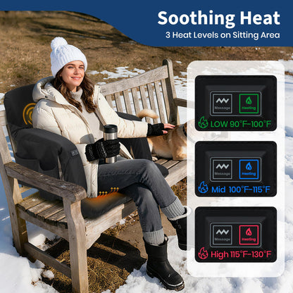 Massage & Heated Stadium Seats with Back Support and Padded Cushion - 3 Level Heating & Massage Extra Wide Bleacher Chair with Anti-Slip Mat - Football Seats, 6 Adjustable Angle, Pockets, Cup Holder