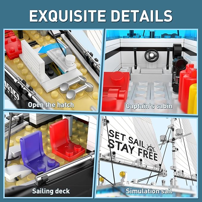 Mould King 10194 Boat Building Sets MOC Ship Building Kits Ocean Explorer Boat Model Home Desk Decor Collectible Building Toys for Adults/Teens 14+(893PCS)