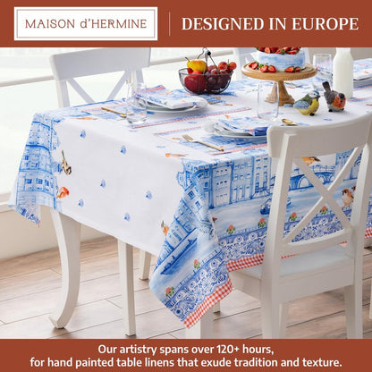Maison d' Hermine Table Cloth Rectangle Table 100% Cotton 54 x 72 Inches Tablecloth Reusable Decorative for Dining Kitchen Room Farmhouse Home Gifts for Mothers Day Spring Summer - Amsterdam Canals