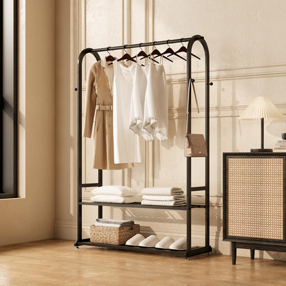 ZHBHYZ Sturdy metal clothes rack,Black freestanding clothing rack with bottom shelves and 6 side hooks,garment rack for hanging clothes,Modern wardrobe rack for Bedroom or cloakrooms