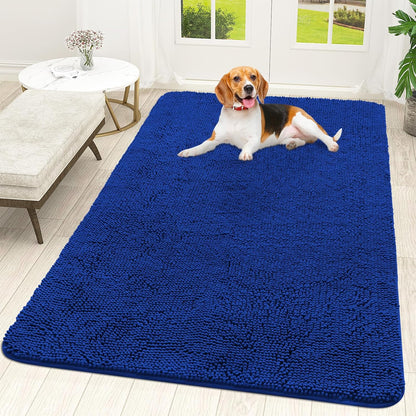 OLANLY Dog Door Mat - Absorbent Non-Slip Washable Chenille Mat for Muddy Paws | 59x35 Royal Blue