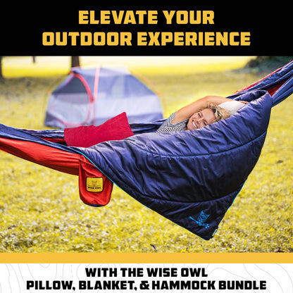 Wise Owl Outfitters Black Hammock with Pillow & Blanket - 400 lbs Capacity, 16 oz Weight, Waterproof Camping Accessories