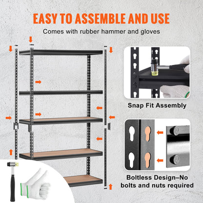 VEVOR Storage Shelving Unit, 5-Tier Adjustable Storage Shelves, 48" L x 24" W x 72" H Heavy Duty Garage Storage Shelves, Metal Shelves for Kitchen Pantry Basement Bathroom Laundry