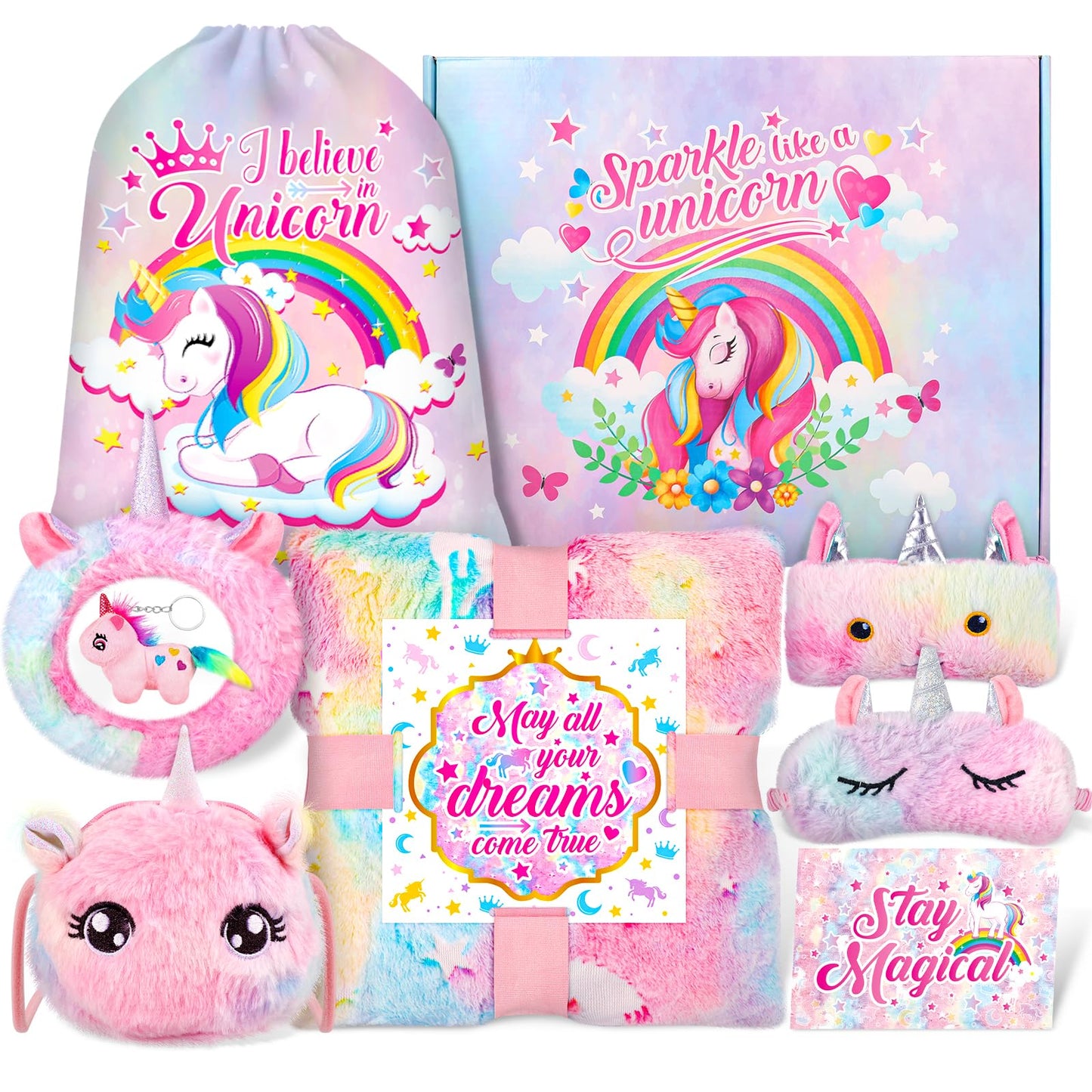 SRIZIAN Unicorn Gift Set for Girl Age 3,4,5,6,7,8,9,10,11,12, Birthday Gifts for Girls, Thanksgiving Day Gifts for Kids,Christmas Gfits Glow in Dark Unicorn Blanket Gift Set