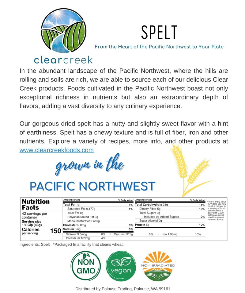 CLEAR CREEK Spelt Berries | 4 lb | Vegan | Non-GMO Project Verified | North American Grown