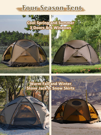 TOMOUNT Dome Hot Tent with Stove Jack 4 Person Backpacking Tent for 4 Season Nylon Waterproof Glamping Hiking