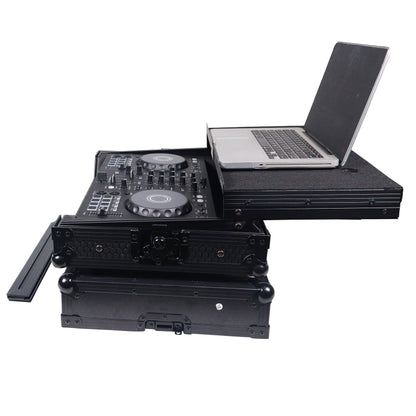 ProX X-DDJFLX4LTBL ATA DJ Controller Flight Case with Laptop Shelf, Fits DDJ-FLX4 DDJ-SB3 DDJ-400, Black Honeycomb Finish, Heavy Duty Road Case with Cable Space