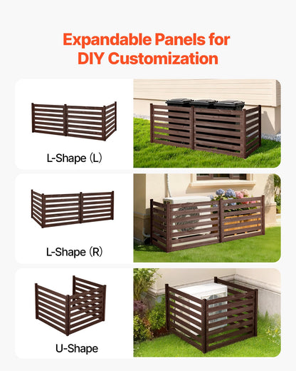 VEVOR Wooden Privacy Fence, 48 x 37 inch Air Conditioner Fence, 3 Panel Solid Outdoor Wood Privacy Screen with Metal Stakes, Steel Frame, Trash Can Hider Fences Suitable for Garden, Pool