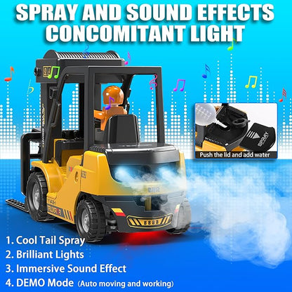 RC Forklift Truck 2 in 1 Transform Lift Fork &amp Hook Kids Forklift Toy 11 Channel Remote Control Forklift for Adults 2 Battery Spray Light RC Construction Vehicles Toy for Kids 6+ Gift