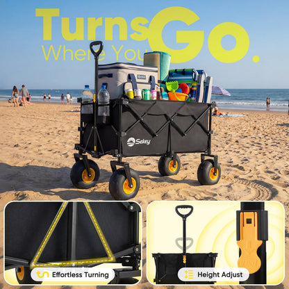 Sekey Heavy Duty Beach Wagon with 9" Big Sand-Proof Wheels – 600lb Capacity, 200L Oversized Foldable Cart | Adjustable Handle & All-Terrain Tires for Sand, Camping, Groceries