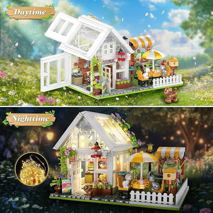 Flower House Building Set Greenhouse Building Block Set with LED Lights DIY Greenhouse KIt-Ideal Gifts for Kids and Adults-Plant and Animal Lovers 1188PCS