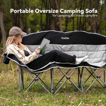 Thallike 3 Person Outdoor Camping Chair & Warm Oversized Camping Blanket with Hood
