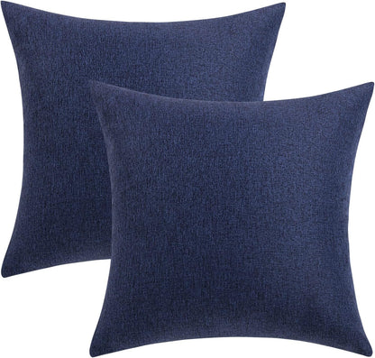 MIULEE Decorative Outdoor Throw Pillow Covers - Waterproof Faux Linen Cushion Cases | 22x22 Inch Navy, Set of 2