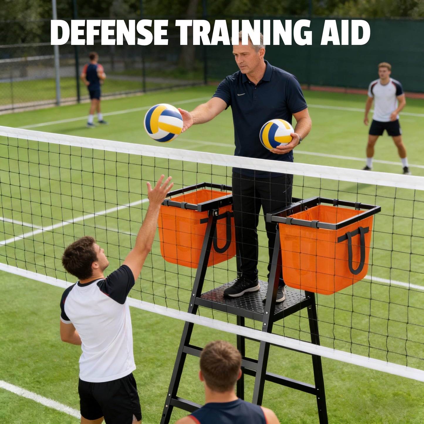 MR Portable Volleyball Coaching Tower with Ball Bag Attachments, Adjustable Volleyball Referee Stand, Volleyball Training Tower for Passing, Defense, and Blocking Drills