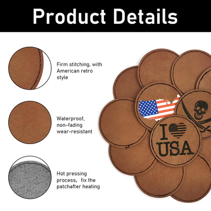 J.CARP 64Pcs Blank Leatherette Hat Patches with Adhesive, Iron on Leather Patches for Hats, Laser Engraving Heat Press Leather Patch for Fabric Clothes Repair Repair Brown Round