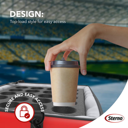 Sterno Delivery Stadium Drink Carrier, Insulated Container for Beverage Vending, Heavy Duty Red Vinyl, Holds 20 Cups, 20”L x 24”W x 6”H